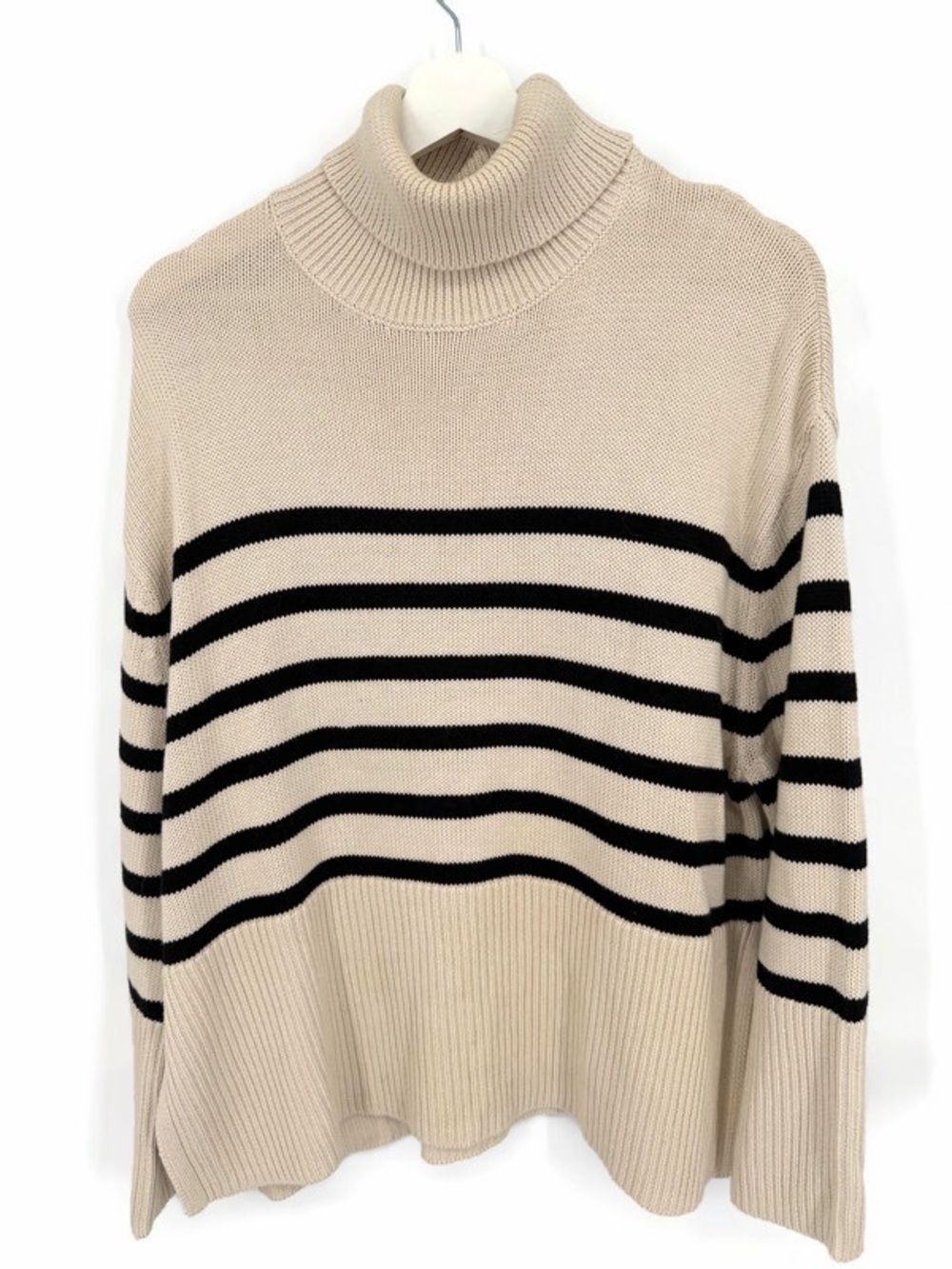 Gap 24/7 Split Hem Turtleneck Sweater Cream Black Stripe XS
